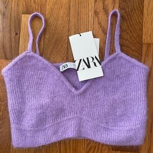 New with tags Zara Alpaca and Wool Knitted Bralette Lilac Cropped Top size M